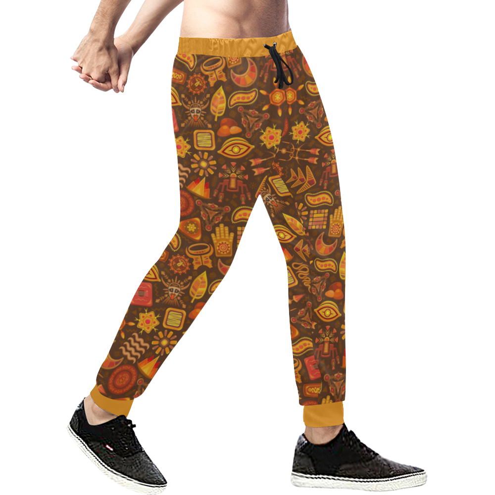 Ethno Pattern Orange 2 Men's All Over Print Sweatpants (Model L11)