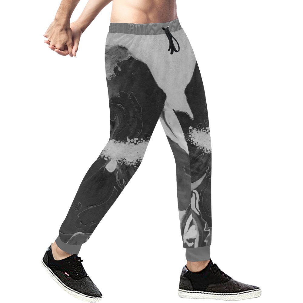 Birthday Yellow Rose Black and White Men's All Over Print Sweatpants (Model L11)