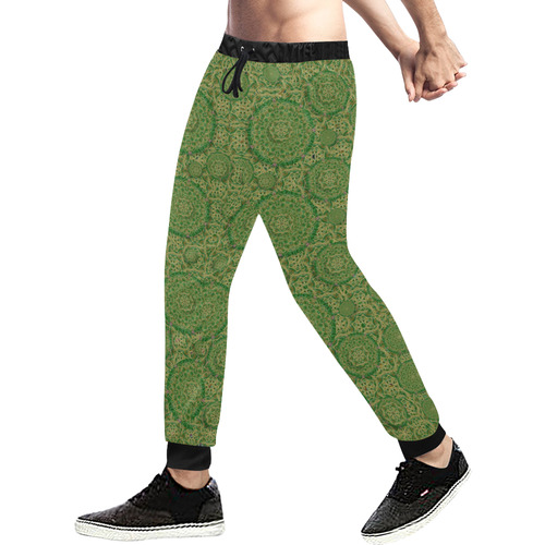 Stars in the wooden forest night in green Men's All Over Print Sweatpants (Model L11)