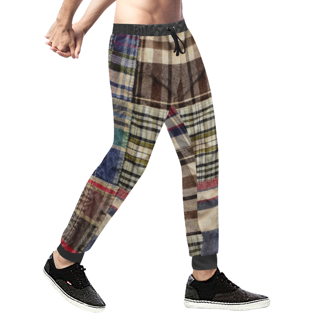 patchwork plaid Men's All Over Print Sweatpants (Model L11)