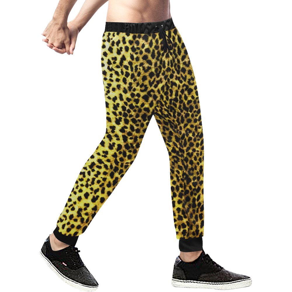 LEOPARD faux fur animal print Men's All Over Print Sweatpants (Model L11)