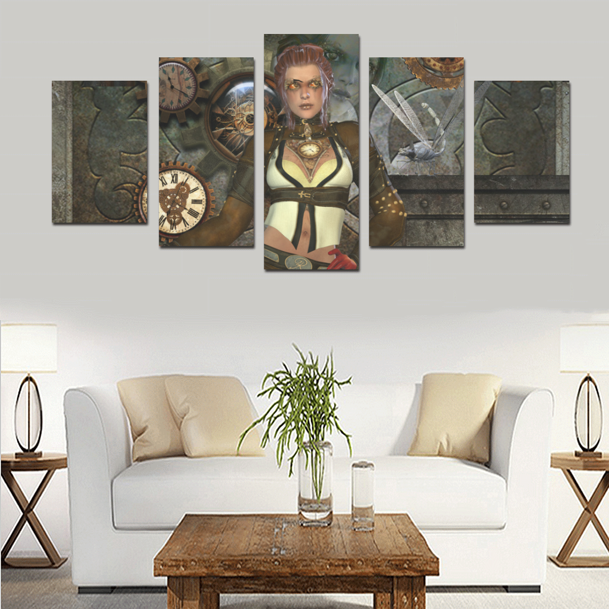 Awesome steampunk lady Canvas Print Sets D (No Frame)