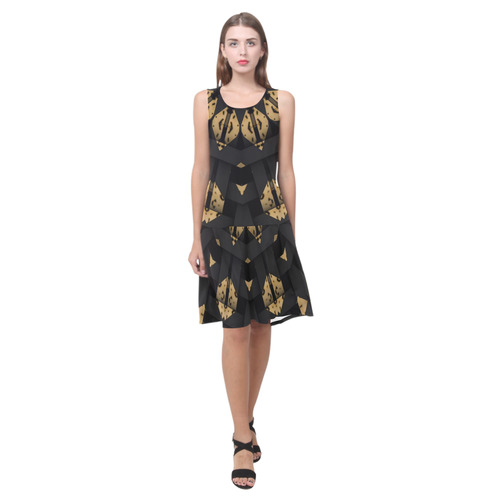 Womens Black Leopard Print by Tell3People Sleeveless Splicing Shift Dress(Model D17)