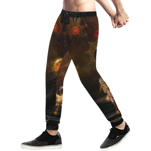 Sweet steampunk girl on the beach Men's All Over Print Sweatpants (Model L11)