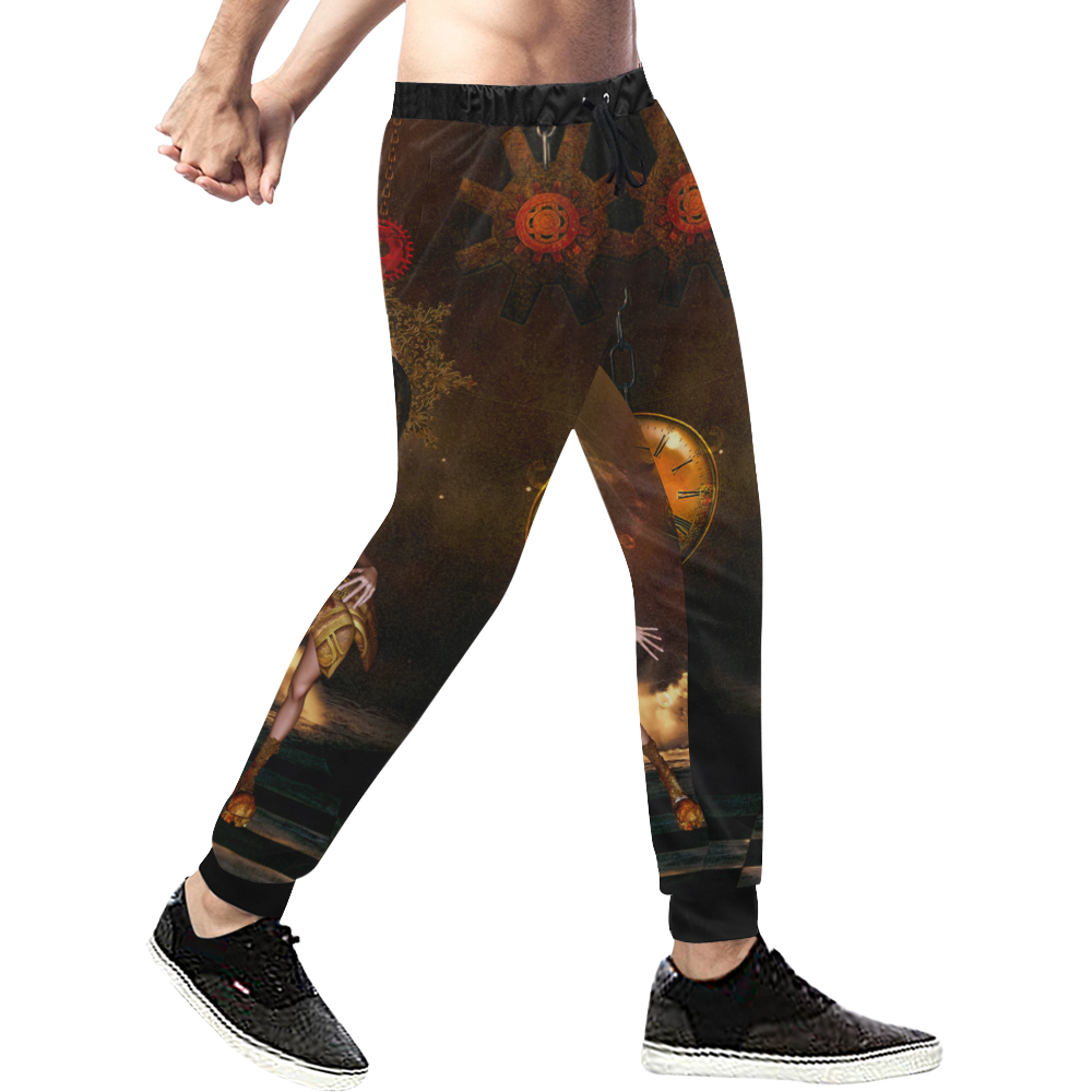 Sweet steampunk girl on the beach Men's All Over Print Sweatpants (Model L11)