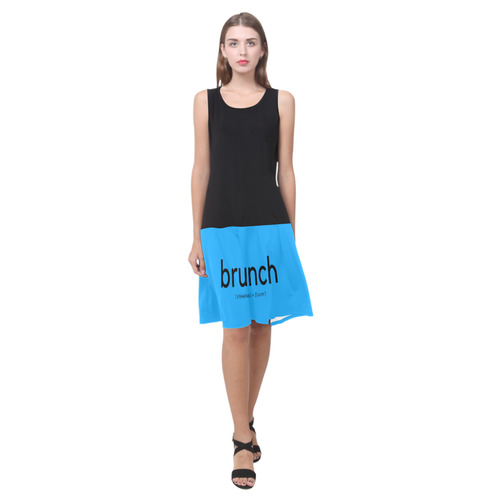Womens Black Blue Sunday Brunch by Tell3People Sleeveless Splicing Shift Dress(Model D17)