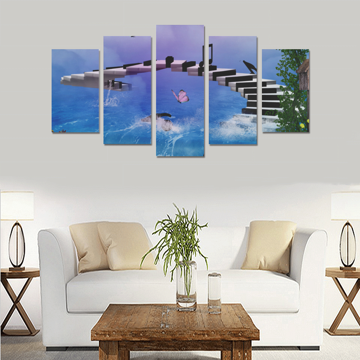 Music, piano on the beach Canvas Print Sets A (No Frame)