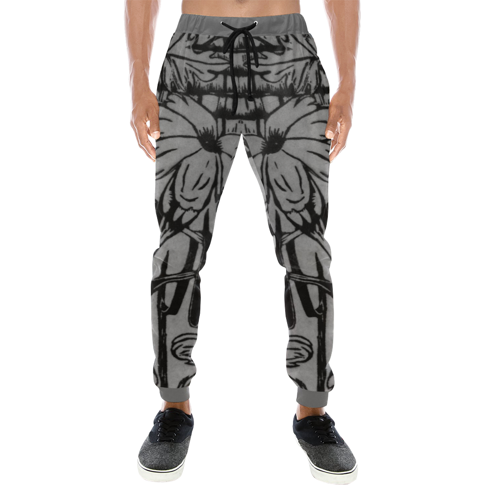 Black and white palm flowers Men's All Over Print Sweatpants (Model L11)