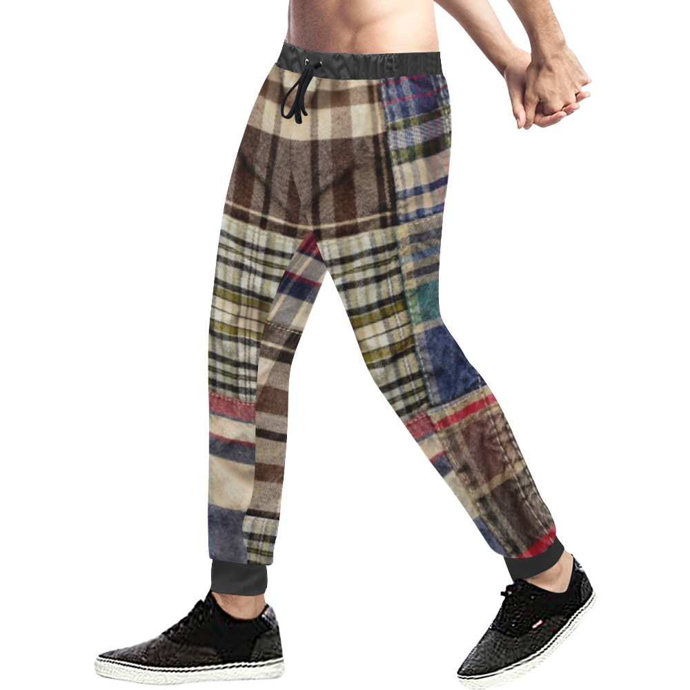 patchwork plaid Men's All Over Print Sweatpants (Model L11)