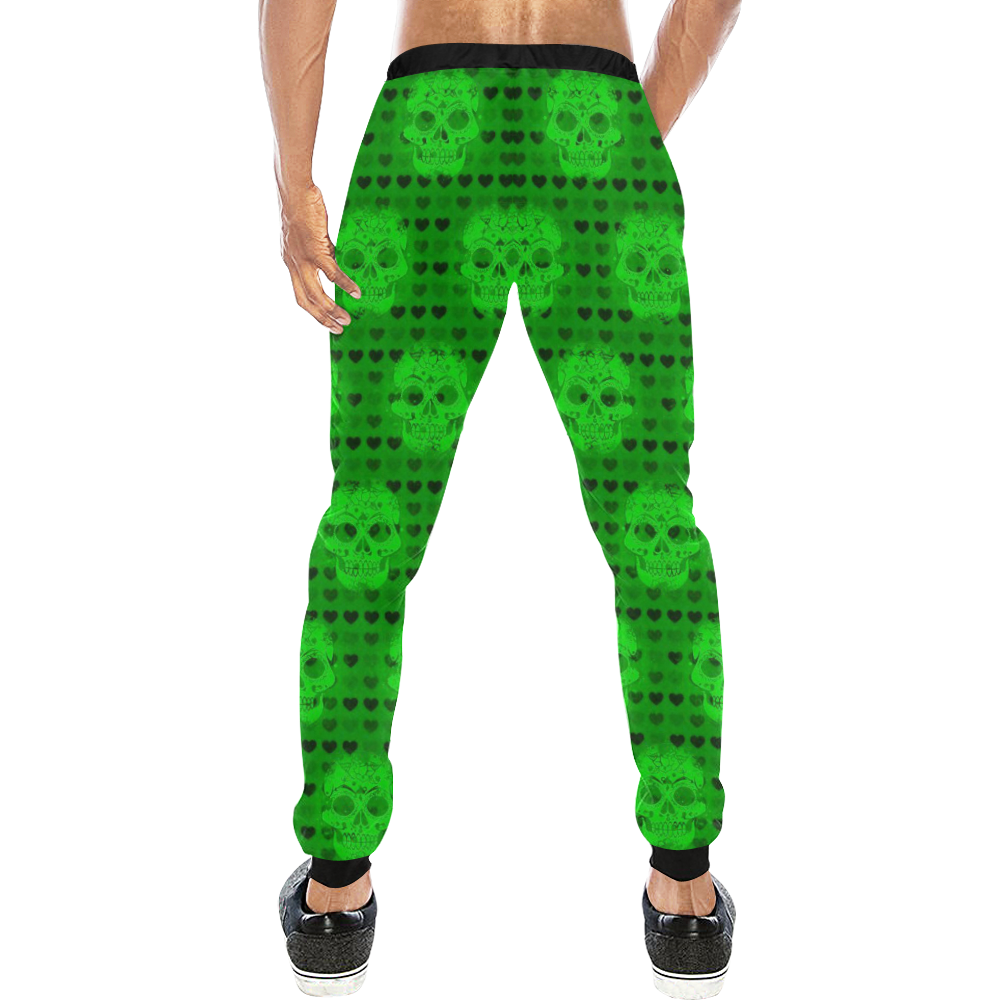 skulls and hearts, green by JamColors Men's All Over Print Sweatpants (Model L11)