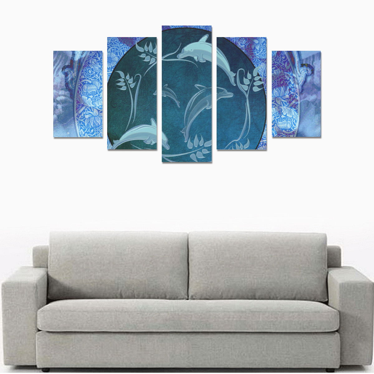 Dolphin with floral elelements Canvas Print Sets A (No Frame)