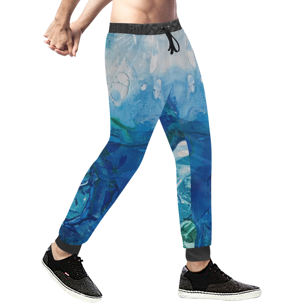 Blue and Green Men's All Over Print Sweatpants (Model L11)