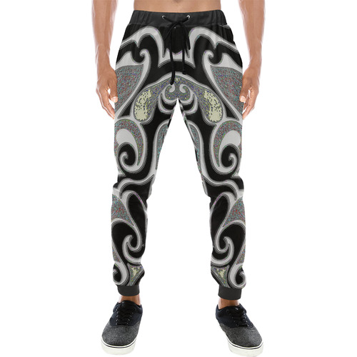 retro abstract swirl in black and white Men's All Over Print Sweatpants (Model L11)