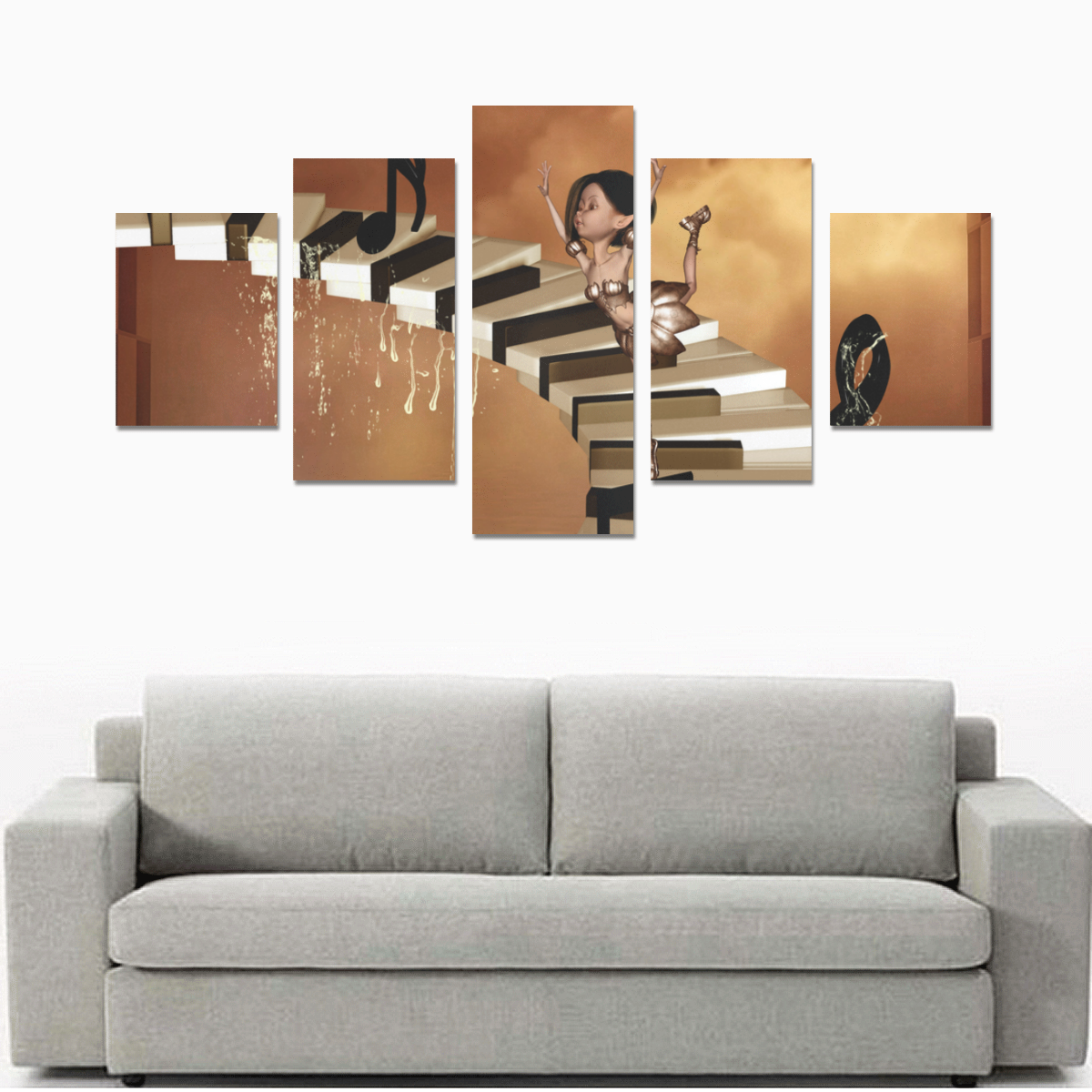 Little fairy dancing on the piano Canvas Print Sets B (No Frame)