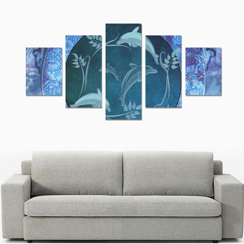 Dolphin with floral elelements Canvas Print Sets B (No Frame)