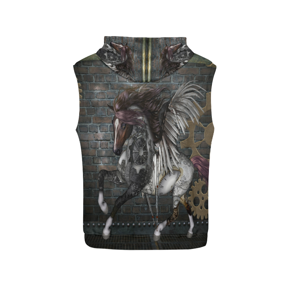 Steampunk, awesome steampunk horse with wings All Over Print Sleeveless Hoodie for Men (Model H15)