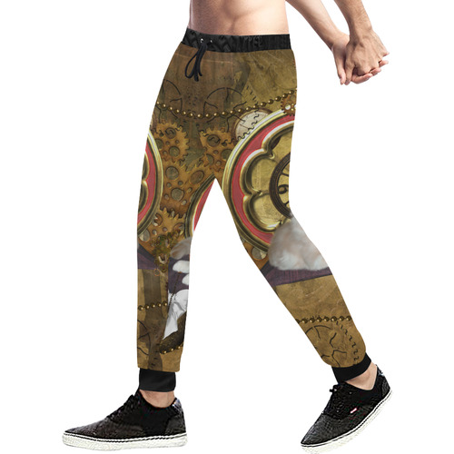 Steampunk, awseome cat clacks and gears Men's All Over Print Sweatpants (Model L11)