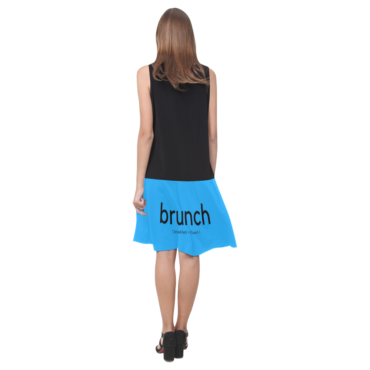 Womens Black Blue Sunday Brunch by Tell3People Sleeveless Splicing Shift Dress(Model D17)