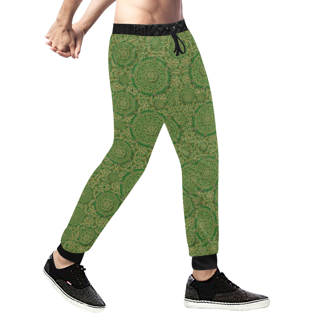 Stars in the wooden forest night in green Men's All Over Print Sweatpants (Model L11)