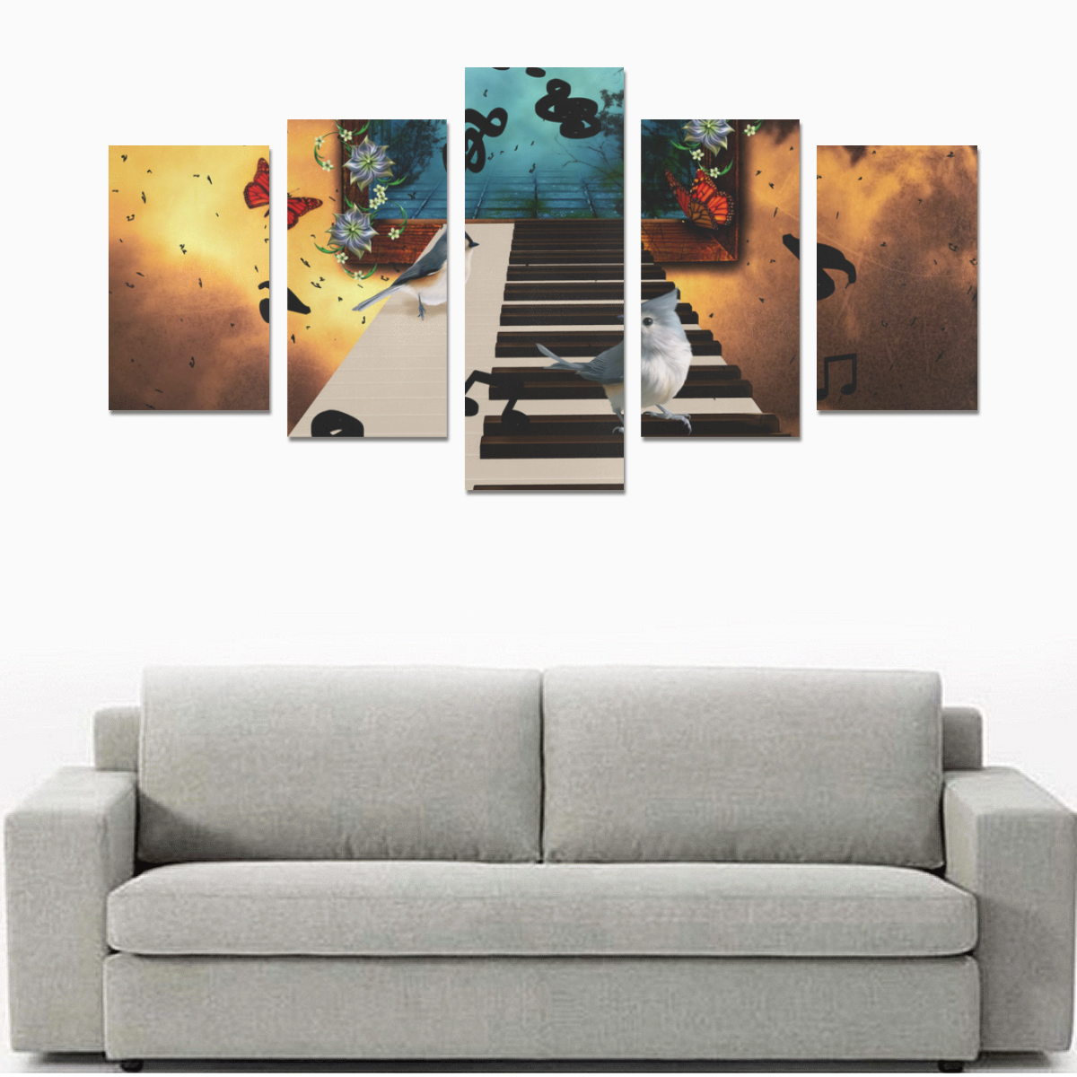 Music, birds on a piano Canvas Print Sets C (No Frame)
