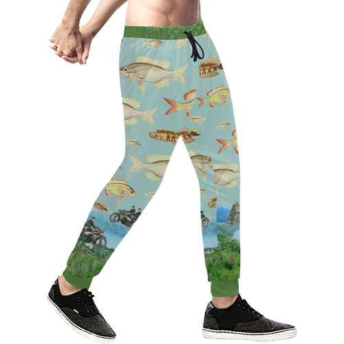 VINTAGE MOTORCYCLES AND COLORFUL FISH... IN THE MOUNTAINS Men's All Over Print Sweatpants (Model L11)
