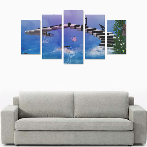 Music, piano on the beach Canvas Print Sets A (No Frame)