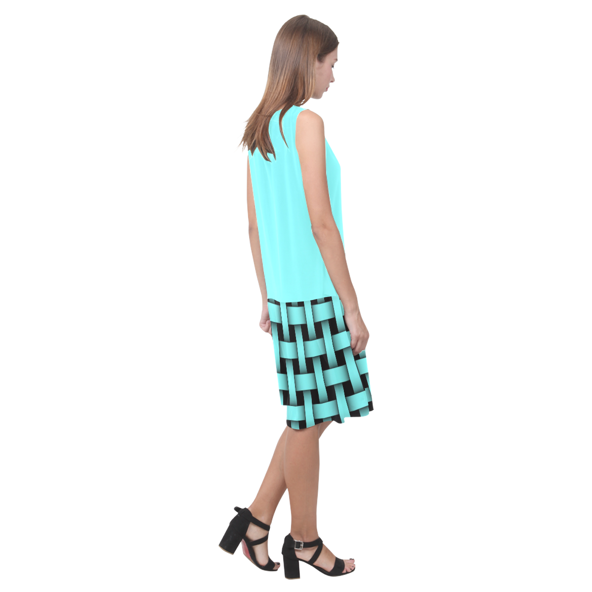 Womens Baby Blue by Tell3People Sleeveless Splicing Shift Dress(Model D17)