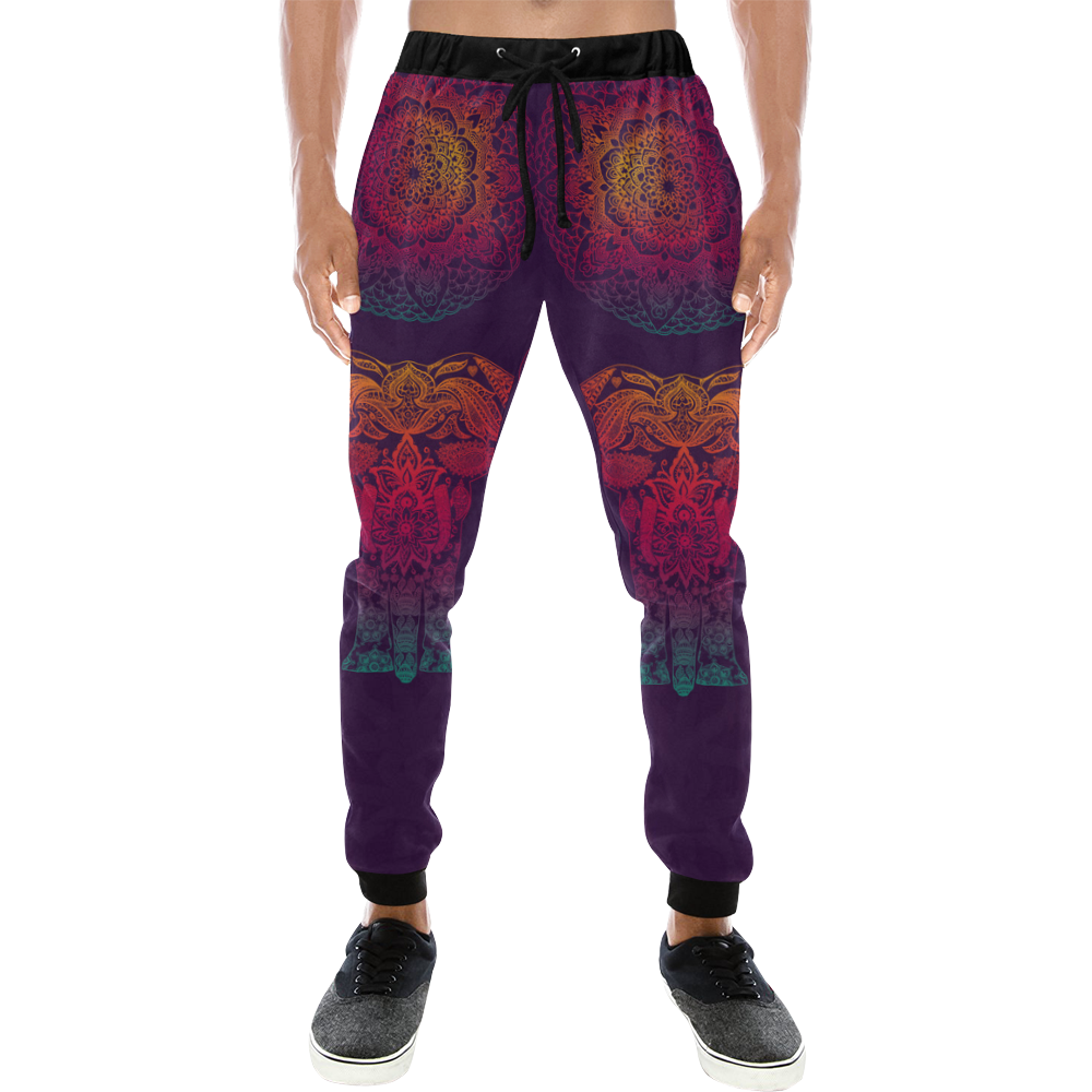 Colorful Elephant Mandala Men's All Over Print Sweatpants (Model L11)