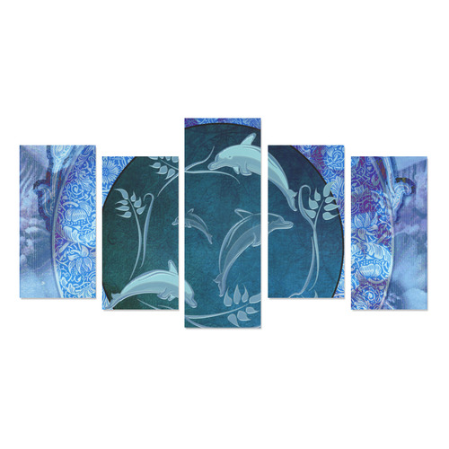 Dolphin with floral elelements Canvas Print Sets E (No Frame)