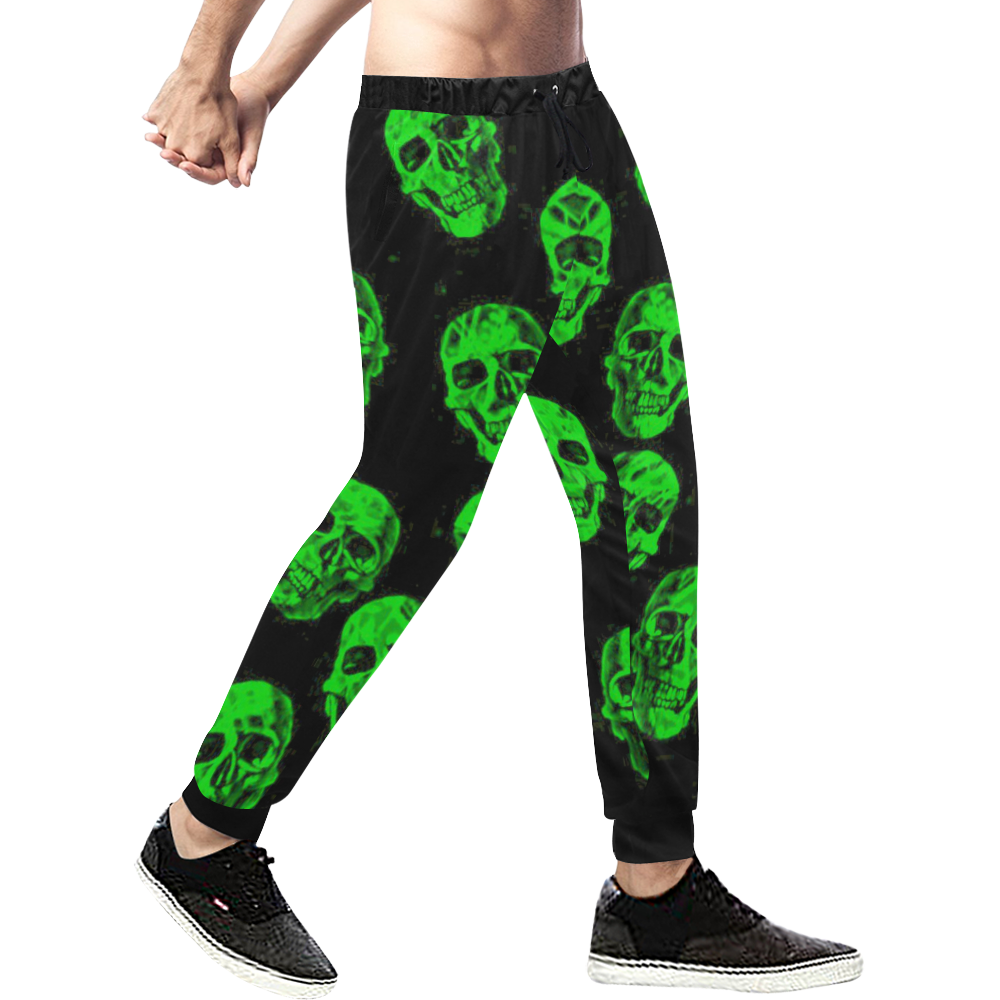 Hot Skulls, green by JamColors Men's All Over Print Sweatpants (Model L11)