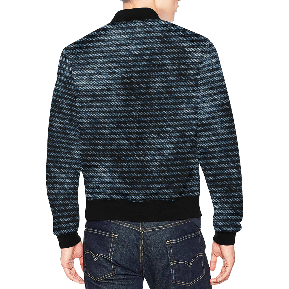 blue jeans All Over Print Bomber Jacket for Men (Model H19)