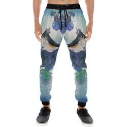 Cute birds with blue flowers Men's All Over Print Sweatpants (Model L11)