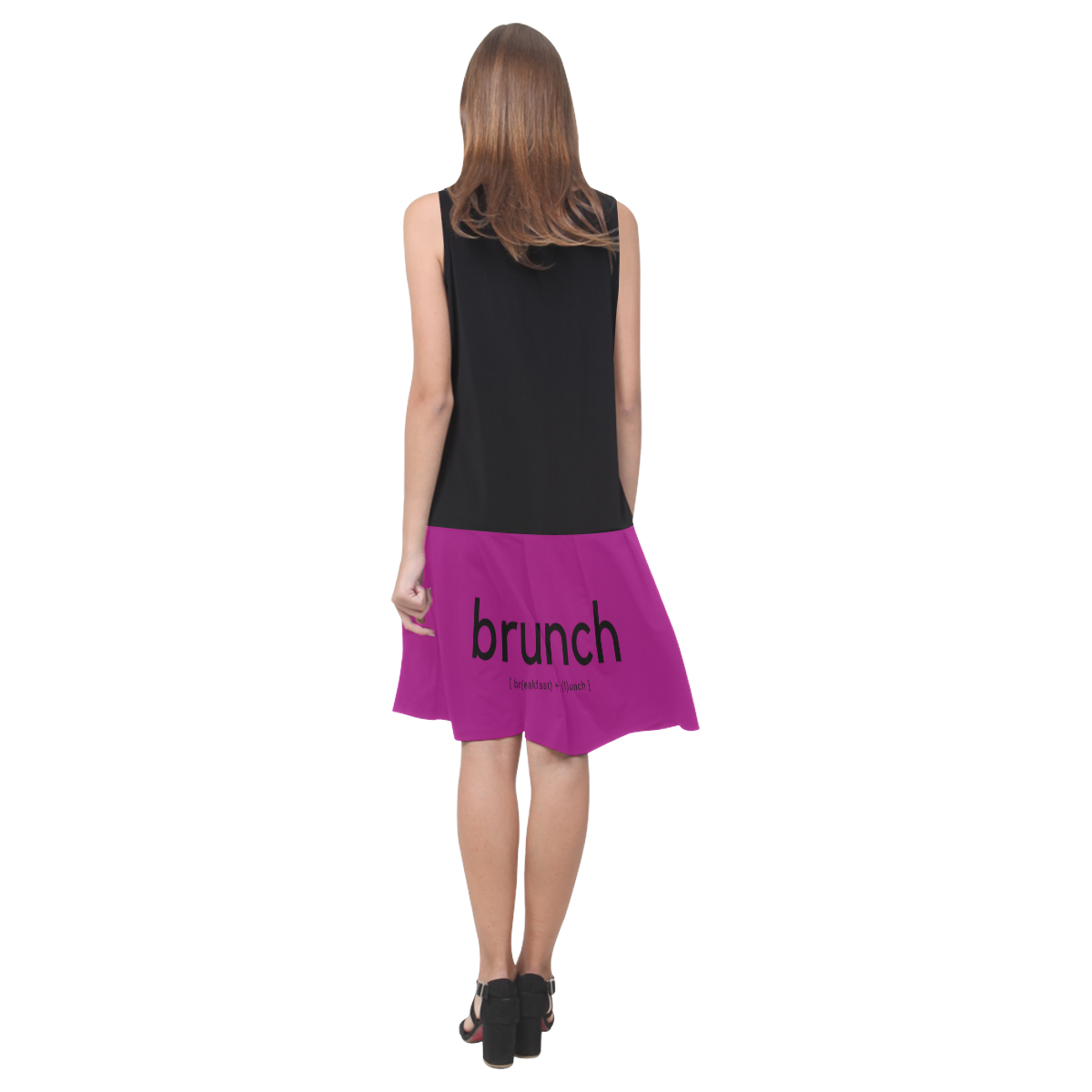Womens Black Purple Sunday Brunch by Tell3People Sleeveless Splicing Shift Dress(Model D17)