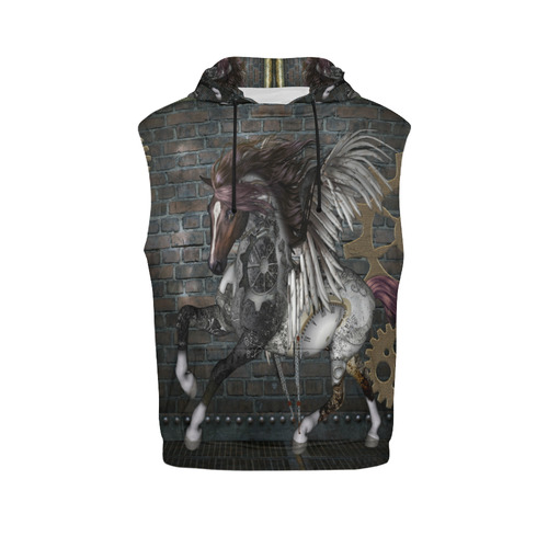 Steampunk, awesome steampunk horse with wings All Over Print Sleeveless Hoodie for Men (Model H15)