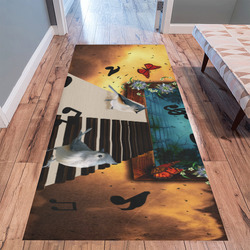 Music, birds on a piano Area Rug 10'x3'3''