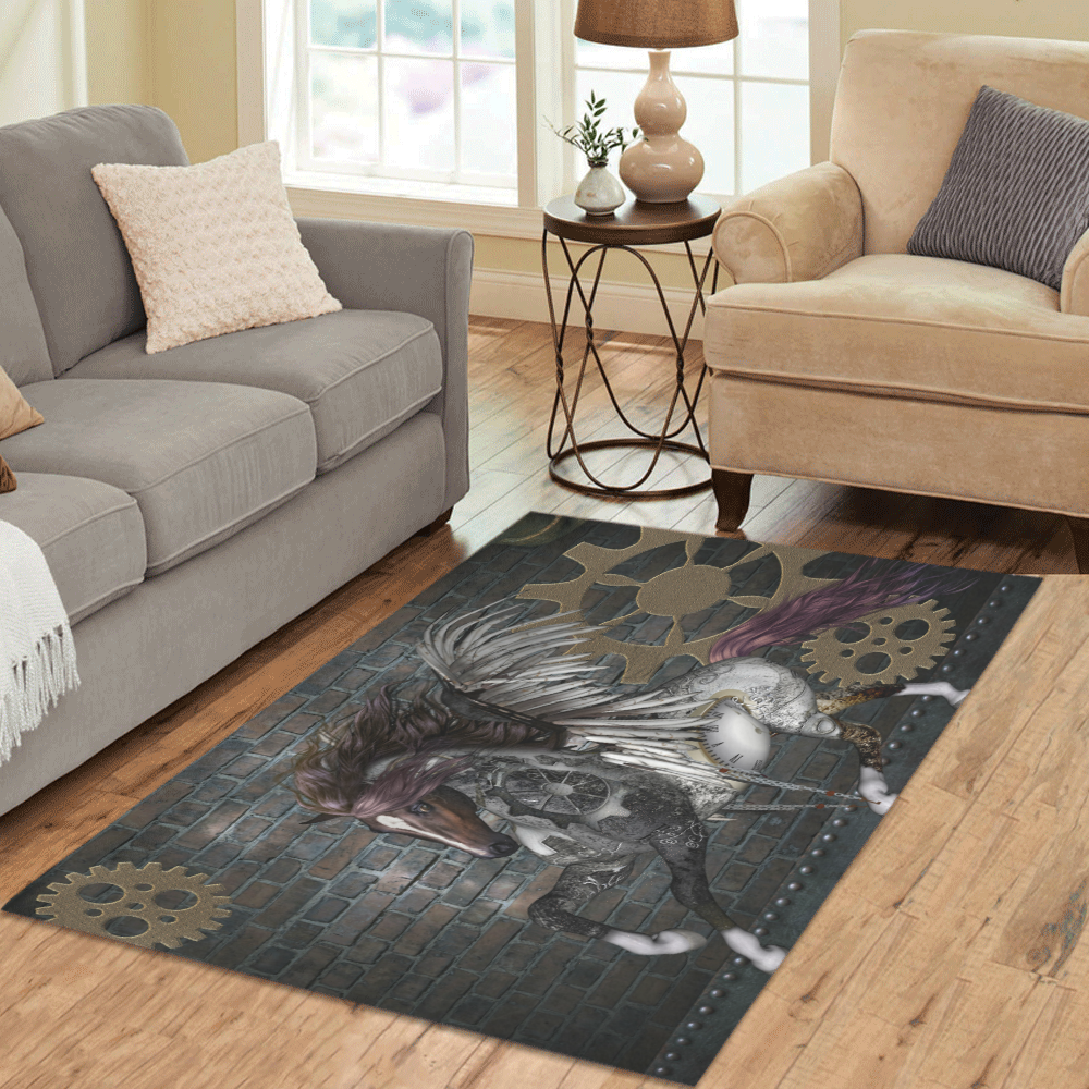 Steampunk, awesome steampunk horse with wings Area Rug 5'3''x4'