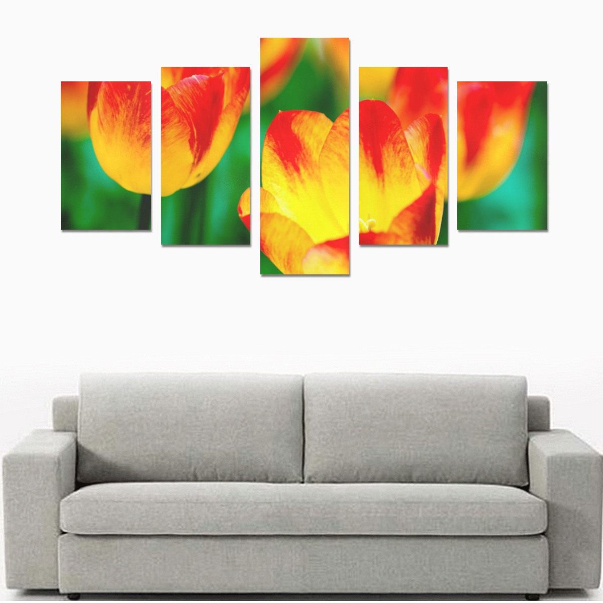tulip flower flora red yellow green color spring Canvas Print Sets C (No Frame)