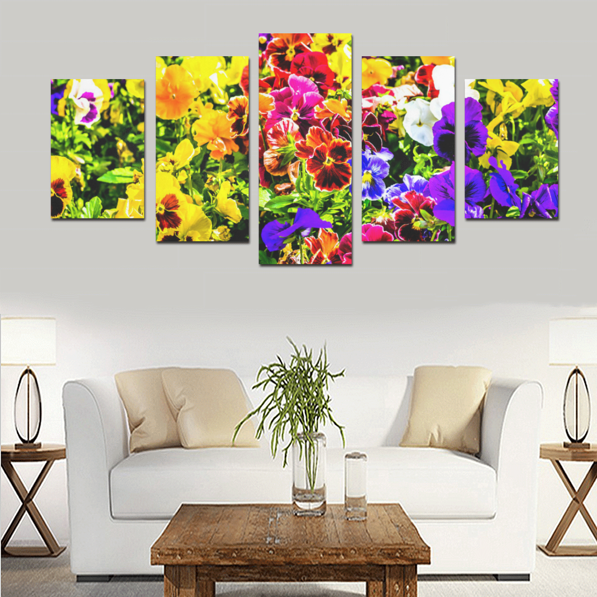 Viola Tricolor Flower colorful beautiful spring Canvas Print Sets D (No Frame)