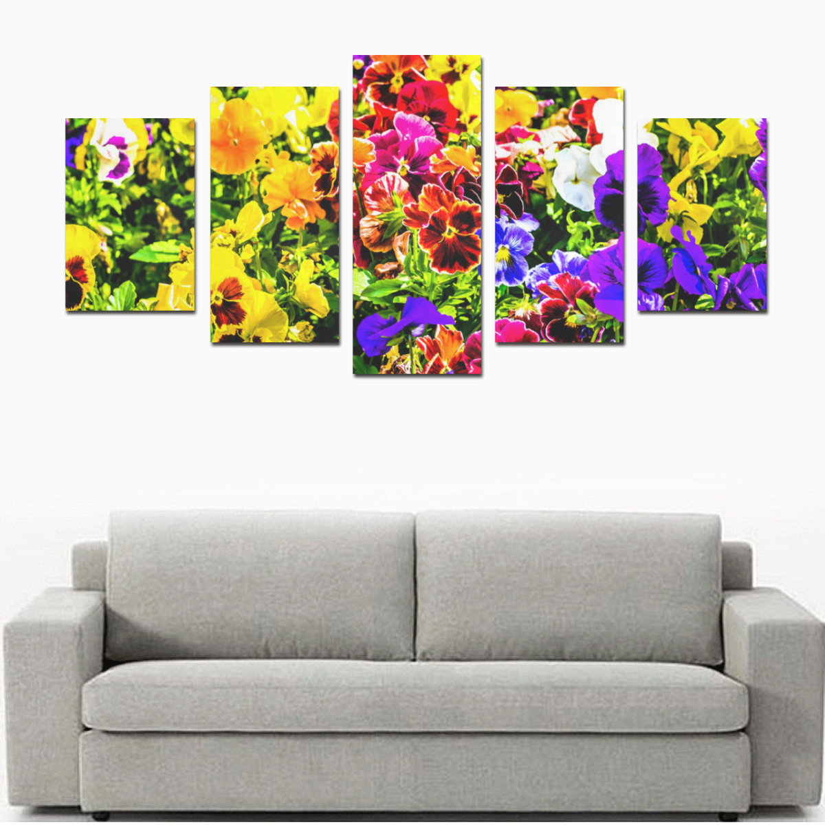 Viola Tricolor Flower colorful beautiful spring Canvas Print Sets D (No Frame)