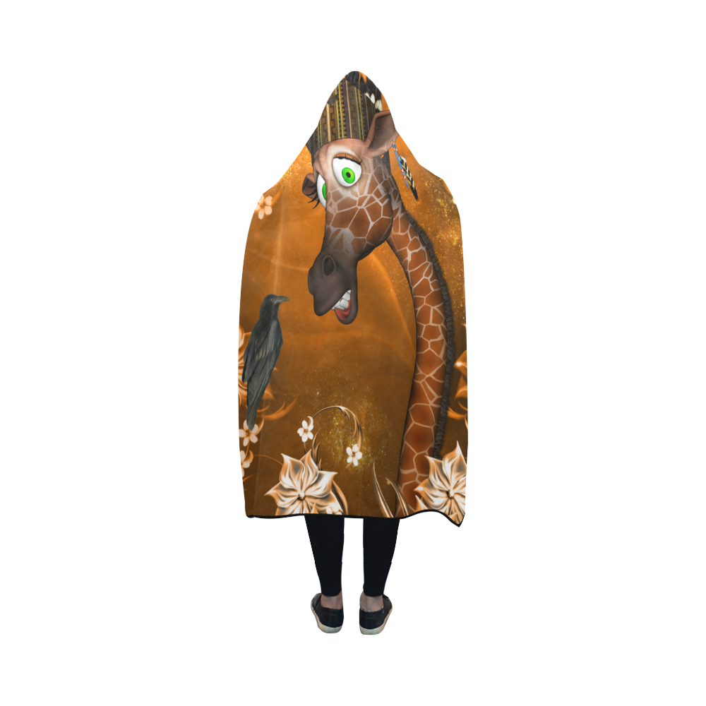 Funny giraffe with feathers Hooded Blanket 50''x40''