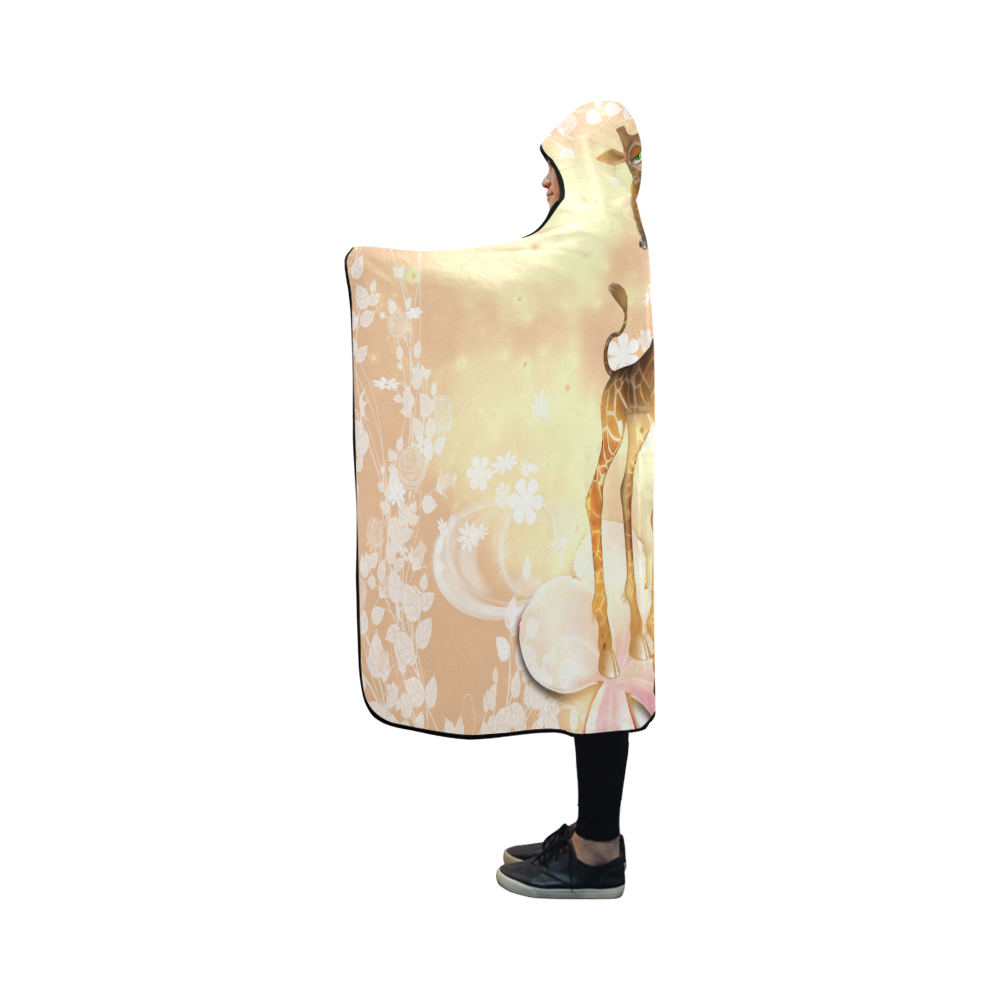 Sweet geiraffe with flowers Hooded Blanket 50''x40''