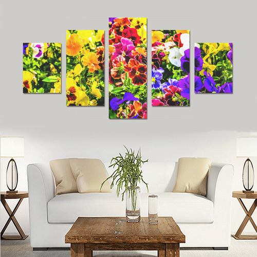 Viola Tricolor Flower colorful beautiful spring Canvas Print Sets B (No Frame)