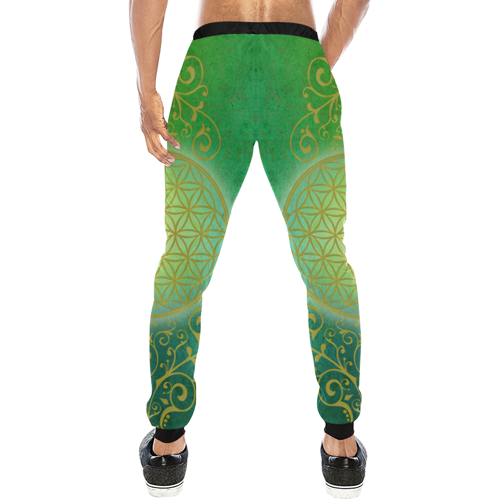 Symbol FLOWER OF LIFE vintage gold green Men's All Over Print Sweatpants (Model L11)
