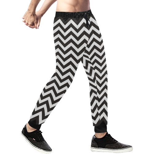 HIPSTER zigzag chevron pattern black & white Men's All Over Print Sweatpants (Model L11)
