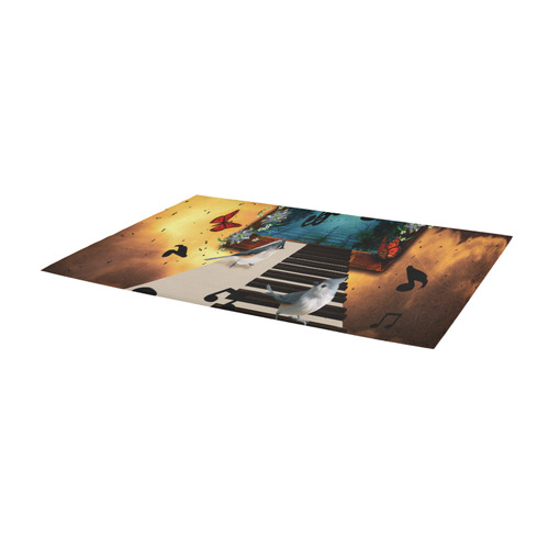 Music, birds on a piano Area Rug 10'x3'3''