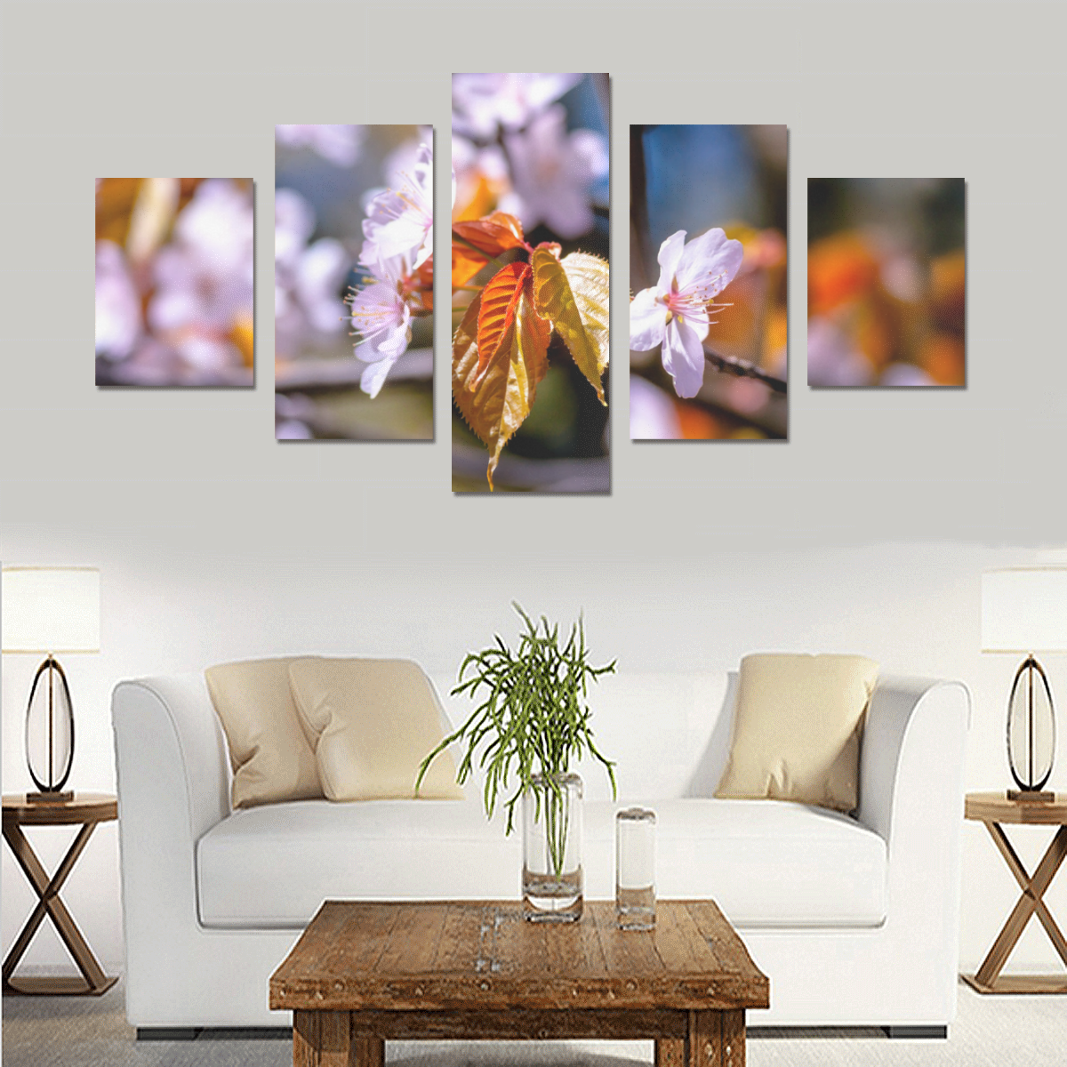 sakura tree flower flora spring blossom cherry Canvas Print Sets B (No Frame)