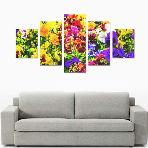 Viola Tricolor Flower colorful beautiful spring Canvas Print Sets B (No Frame)