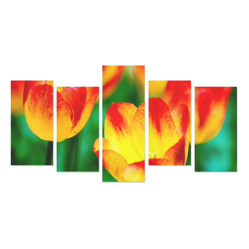 tulip flower flora red yellow green color spring Canvas Print Sets E (No Frame)