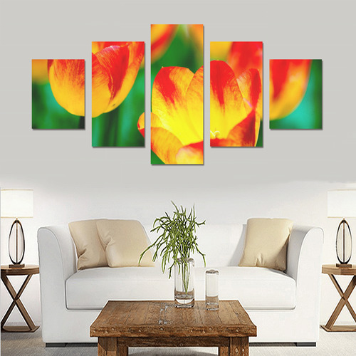 tulip flower flora red yellow green color spring Canvas Print Sets B (No Frame)