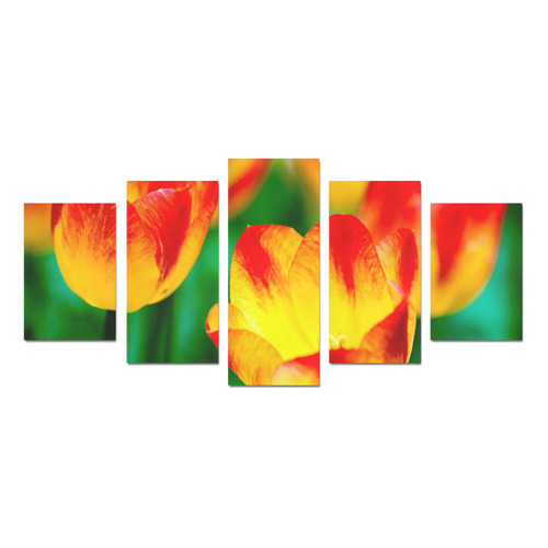 tulip flower flora red yellow green color spring Canvas Print Sets D (No Frame)